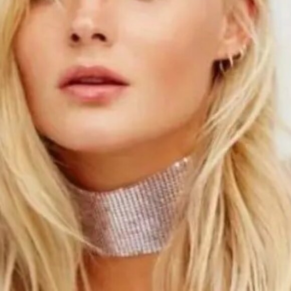 Necklace Choker Collar Mesh Metallic Silver Disco Bold Holloywood Glam Trendy - Picture 2 of 4